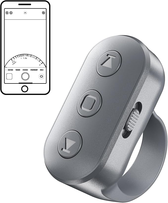 Phone Camera Ring Remote Control with Zoom in/Out, Rechargeable Shutter with Front/Rear Camera Switch for iPhone Android iPad, Hands Free Remote Ring for Photo & Video Recording Content Creator
