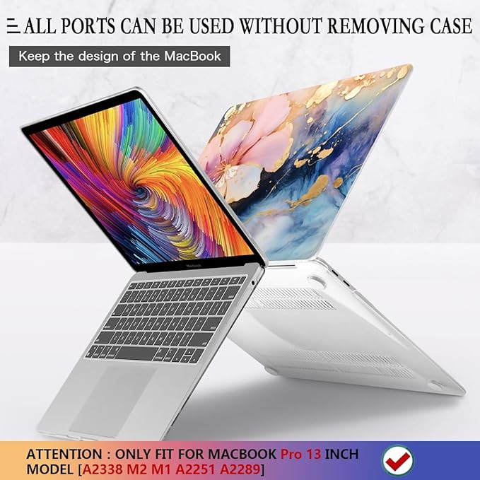 CISSOOK Compatible with MacBook Pro 13 inch Case M2 M1 A2338 A2251 A2289 2025-2020, Plastic Hard Shell Case & Keyboard Cover & Screen Film for MacBook Pro 13-inch with Touch Bar, Marble Flower