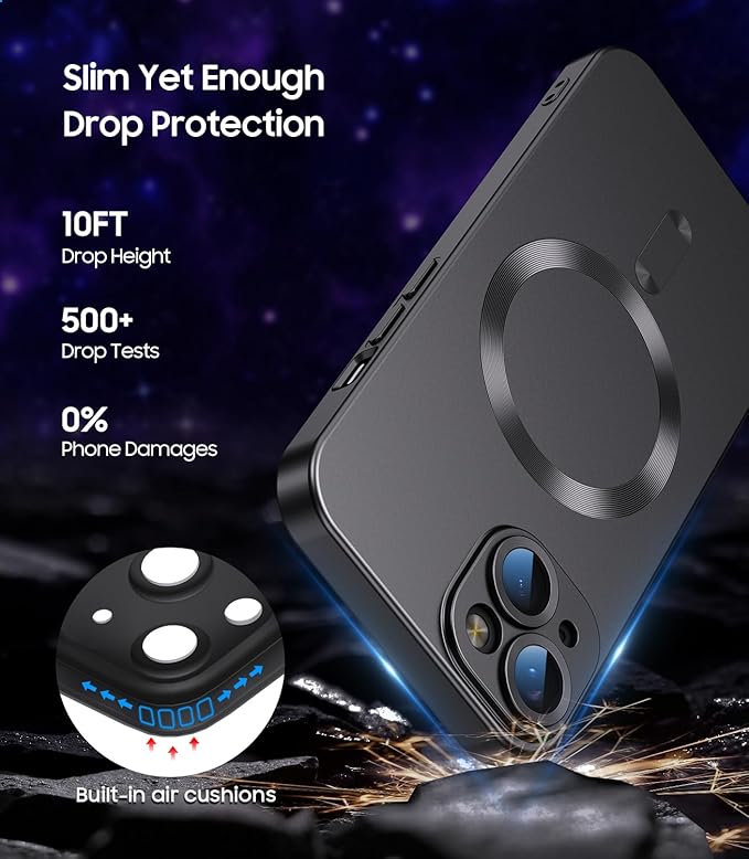 Magnetic for iPhone 13 Case [Compatible with MagSafe][Built-in Camera Lens Protector] Slim Soft Silicone Bumper Shockproof Metallic Luster Phone Case (Black)