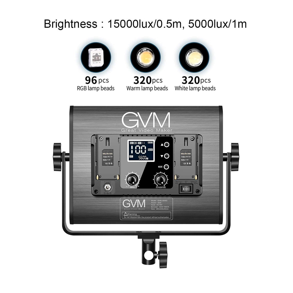 GVM RGB LED Video Light, Photography Lighting with APP Control, 1000D Video Lighting Kit for YouTube Studio, 3 Packs Led Panel Light, 3200K-5600K, 8 Kinds of The Scene Lights, CRI 97