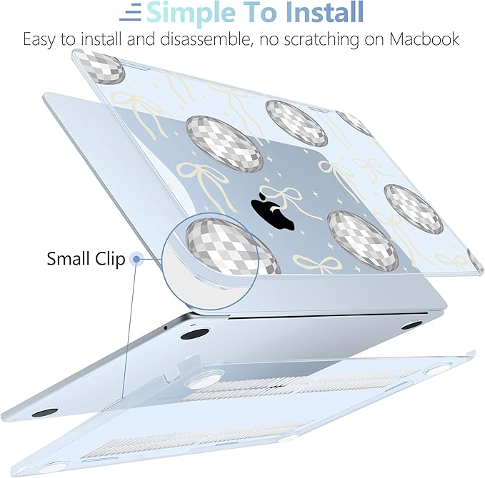 MEEgoodo for M4/M3/M2 MacBook Air 15.3 inch Case 2025 2024 2023, Case Fit Model (A3241/A3114/A2941) for MacBook Air 15 inch, Laptop Hard Shell with Keyboard Cover, Silver Disco Balls & Bows