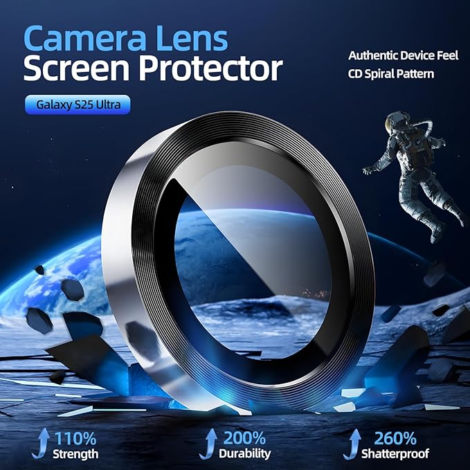 X-it Camera Lens Protector for Samsung S25 Ultra, 9H Tempered Glass, Independent Metal Aluminum Edge Original Protection Design, Suitable for Phone Case, Anti-scratch, Anti-reflective,Blue