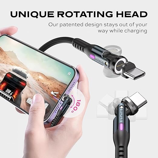 Statik 360 Pro Magnetic Charging Cable - Type C Charger Fast Charging 3 in 1 USB C to USB C Cable, Micro USB & iProduct Tips, USB A Adapter, Fits All Devices - 100W Fast Charger, Black 3FT/1M, 3 Pack