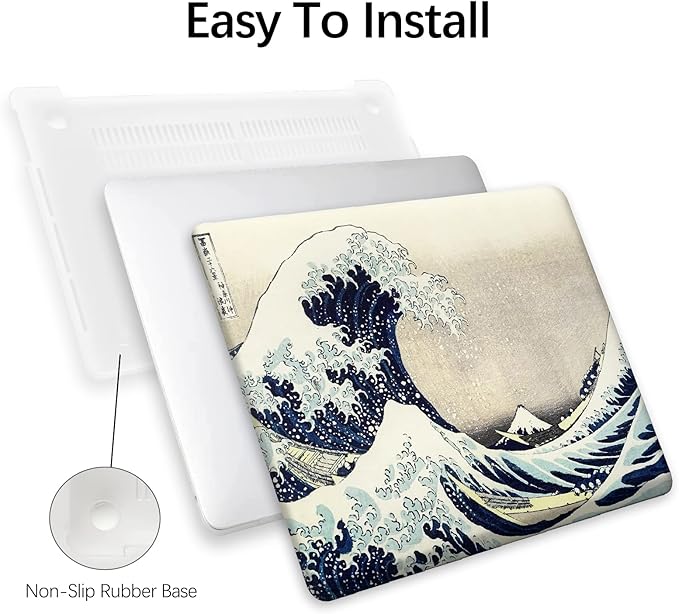 Compatible with MacBook Pro 13 inch Art Case Skin, 2022, 2021, 2020-2016 Release A2289/A2251/A2338 M1 Pattern Gray Hard Shell with Keyboard Cover & Screen Protector (The Great Wave by Hokusai)