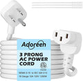 Adoreen 10 Ft Computer TV Replacement Power Cord White, Low Profile Flat Plug to 90 Degree Angled L-Shaped 18AWG 3-Prong AC Universal Power Supply Cable for Printer, PC, Monitor TV LCD, ETL+Ties