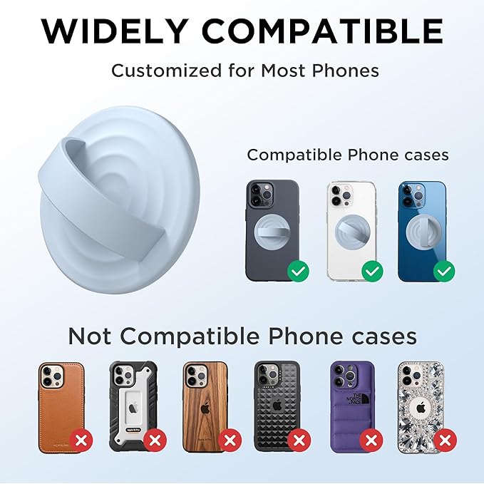 Magnetic Phone Ring Grip Holder, Silicone Finger Loop Grip, Compatible with MasSafe, Back of Phone for iPhone Pro Max/Plus/16/15/15/14/13/12 Series, Baby Blue