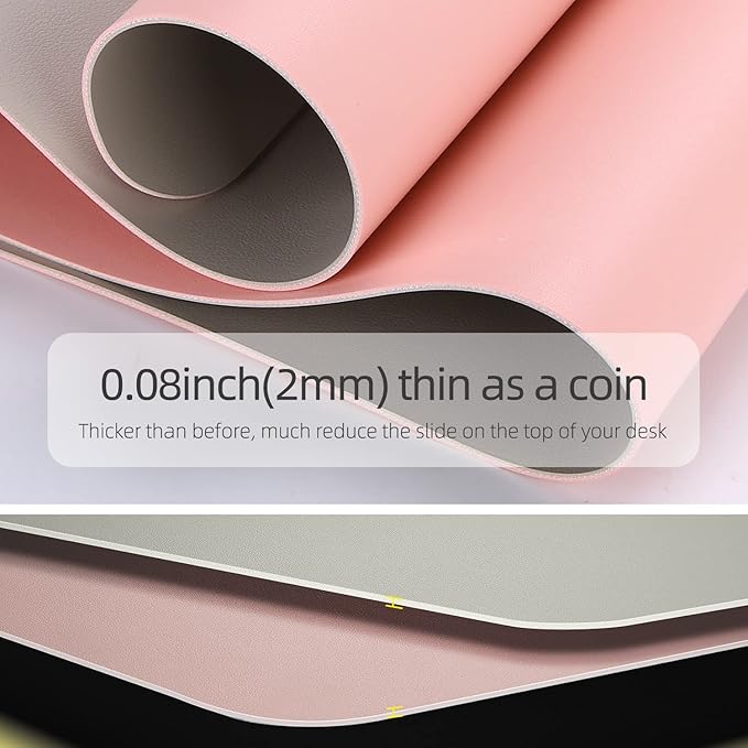 Dual-Sided Multifunctional Desk Pad, Waterproof Desk Blotter Protector, Leather Desk Wrting Mat Mouse Pad (47.2" x 23.6", Pink)