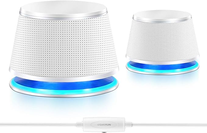 SW102 Computer Speakers, 5Wx2, Deep Bass in Small Body, Stereo 2.0 USB Powered 3.5mm Aux Multimedia Speakers, Built-in Bottom Bass Radiators, PC Laptop Desktop Speakers, White