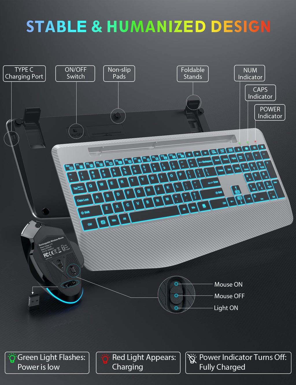 SABLUTE Wireless Keyboard and Mouse Combo, Backlit Scissor Keys, Wrist Rest