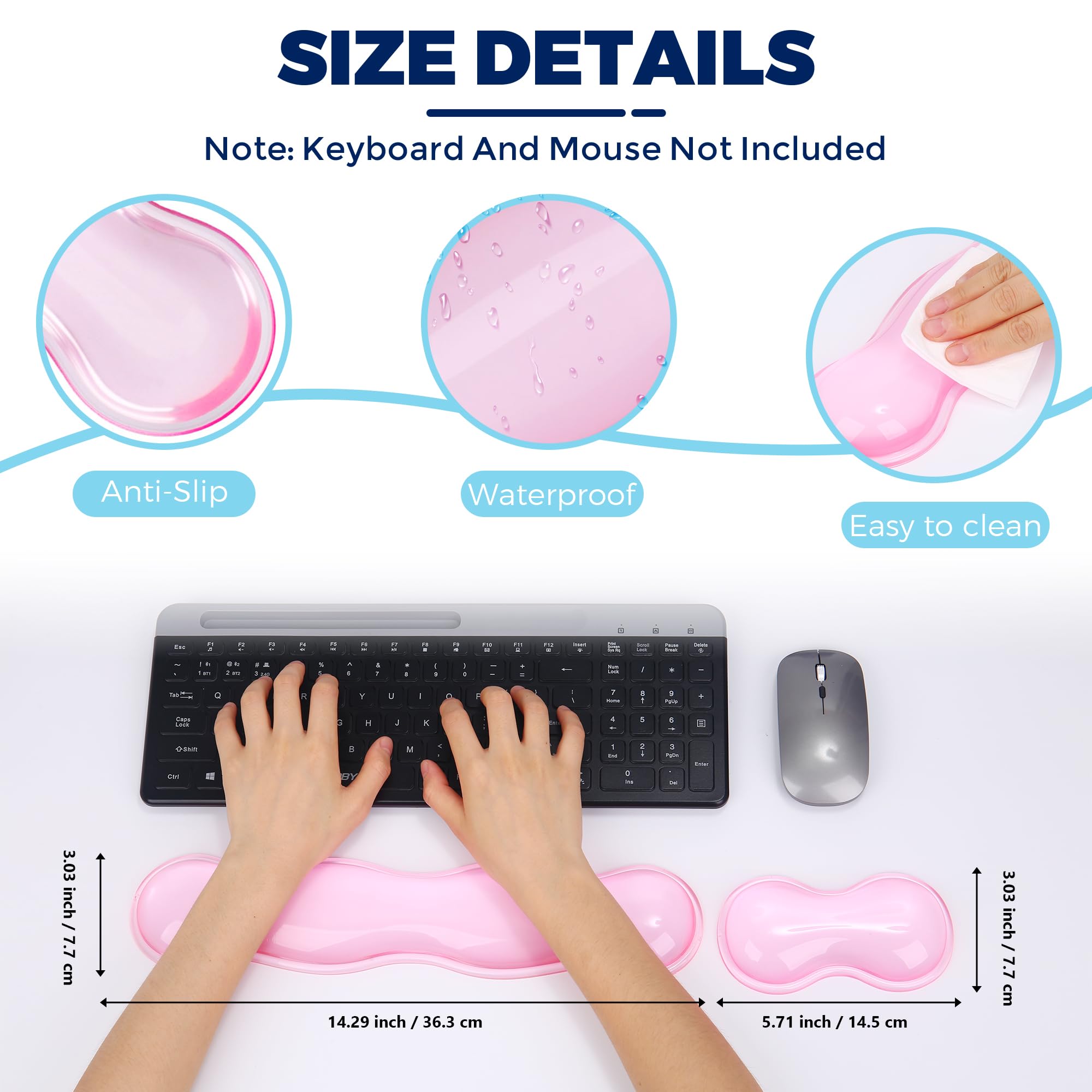ABRONDA Gel Wrist Rest for Keyboard and Mouse, Wrist Rest for Keyboard, Mouse Wrist Support, Pain Relief, Cool Touch, Non-Skid, Keyboard and Mouse Wrist pad Set