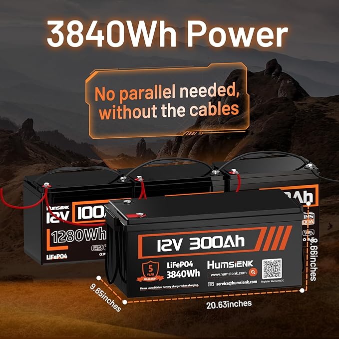 Bluetooth 12V 300Ah Battery LiFePO4 Lithium Built-in 100A BMS, 15000 Deep Cycles Battery 3840Wh with Low-Temp Protection for RV Marine Trolling Motor Home Energy Storage Off-Grid Living