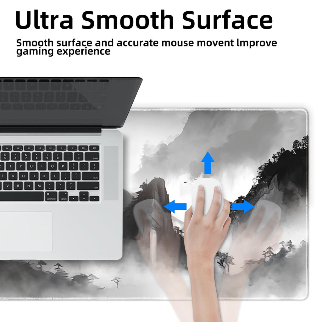 Galdas Mouse Pad for Gaming,XXL XL Large Mouse Mat Long Extended Mousepad Desk Mat Non-Slip Rubber Mice Pads Stitched Edges Thin,Black Ink Background (31.5 x 11.8 x 0.12 Inches)
