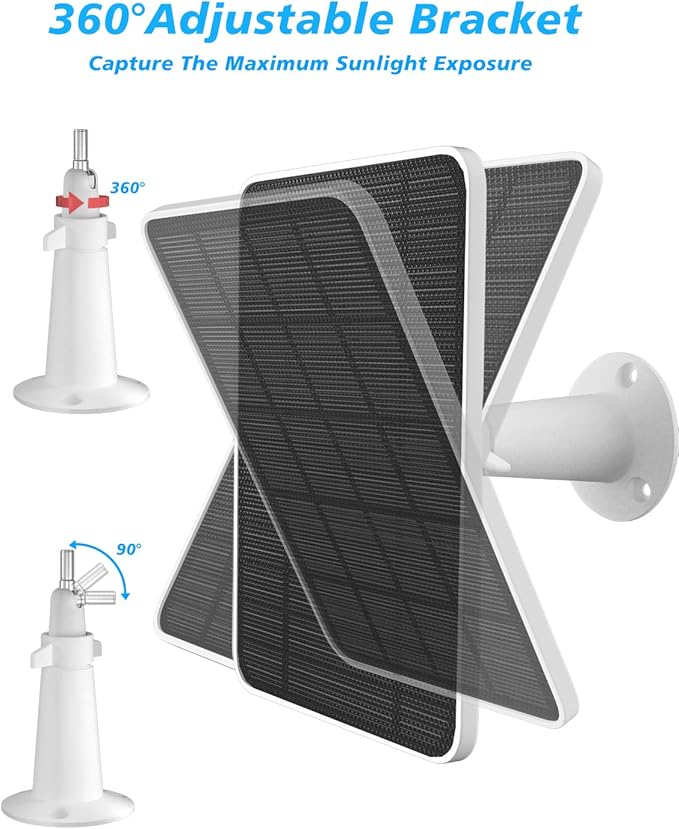 Solar Panel Charger Compatible with Arlo Pro 5S/Pro 4/Pro 3/Pro 3 Floodlight/Ultra/Ultra 2 Camera, 6V 4.5W Solar Panels Charging IP65 Weatherproof w/ 9.8ft Charging Cable Adjustable Wall Mount, 2 Pack