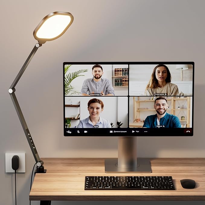 Video Conference Light for Computer, Dimmable Camera Lighting for Video Recording, Meeting, Laptop & Webcam, 15W Ring Light with C- Clamp,Swing Arm, Remote, Memory & Timer CRI >95