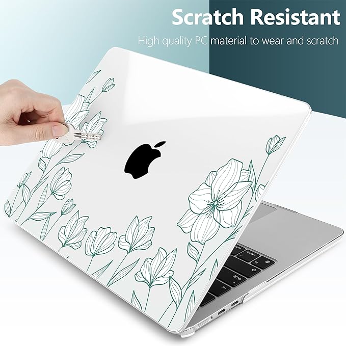 TWOLSKOO Compatible with M4 MacBook Air 13.6 inch Case 2025-2022 Release M4 A3240 M3 A3113 M2 A2681, Plastic Hard Shell & Keyboard Cover & Type C Adapter & Screen Protector, Botanical Line Art