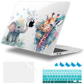Lepeoac Case for MacBook Pro 13 inch Case M2 2022-2016 A2338 M1 A2251 A2289 A2159 A1989 A1708 A1706, Plastic Hard Shell + Keyboard Cover + Dust Plug - Elephant & Giraffe