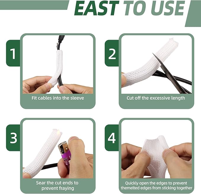 Split Wire Loom Tubing, Cable Protector Sleeve, Braided Cable Management for TV/Computer/Home Theater/Engine Bay, Cord Protectors from Pets No Chew (White, 1"-10ft)