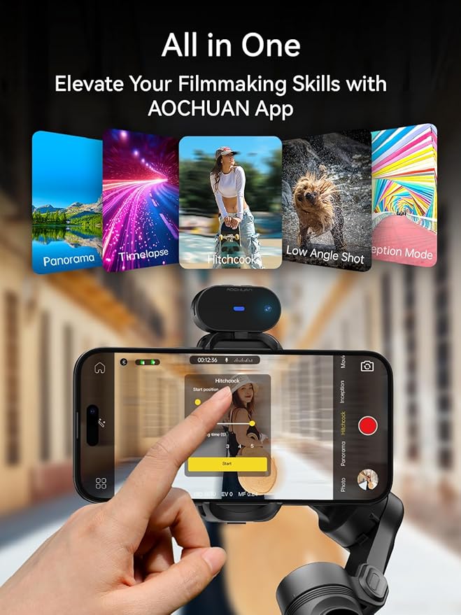 Gimbal Stabilizer for iPhone with AI Vision Sensor for Face Tracking, 3-Axis Phone Gimbal w/OLED Display for Vlog Recording, Compatible with iPhone/Android-Smart XPro AI Black