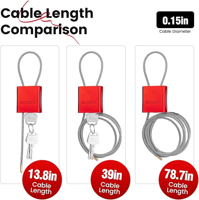 Cable Lock with 3 Keys | L 3.28ft(1m),D 1/6in(4mm) Adjustable Steel Cable Padlock | Aluminum Locks for Bikes, Gate, Lockers & Outdoor Gear | Weatherproof & Red