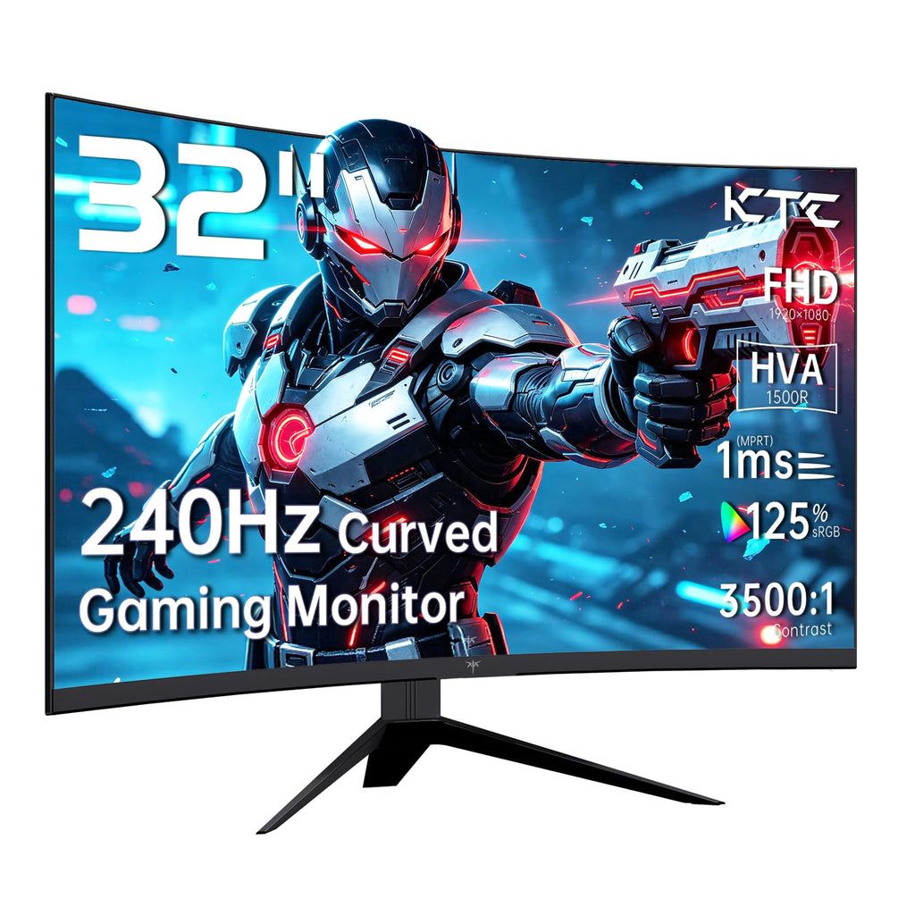 KTC 32 inch 240Hz Curved Gaming Monitor, 1500R 1080P Curved Monitor 1ms, Adaptive Sync, HDR10, 125% sRGB, HDMI 2.0 x2 & DP1.4 x1, VESA, Tilt Adjustable,Xbox PS5 Switch, Black, H32S17F