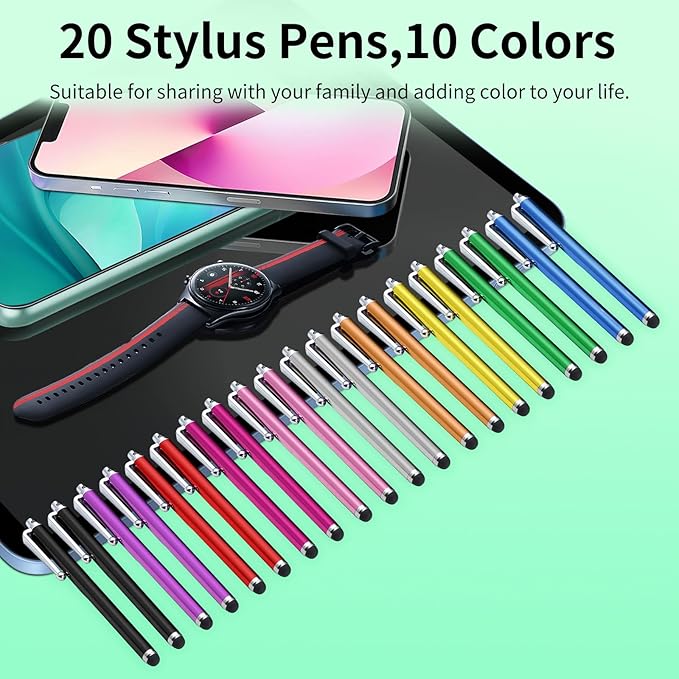 20 Pack Stylus Pen,Stylus Pen for Touchscreen High Precision and Sensitivity for Everyday Writing/Drawing,Universal Stylus Compatible with All Touch Screens,10 Colors