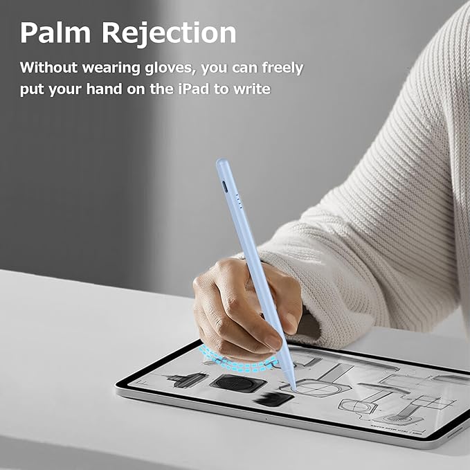 Stylus Pen for iPad 9th&10th - Fast Charge for iPad Pencil Palm Rejection Active Pen Compatible with (2018-2025) Apple iPad 6/7/8/9/10/11(A16), iPad Pro 11"/12.9"/M4, Mini 5/6, Air 3/4/5/M2/M3 (Blue)