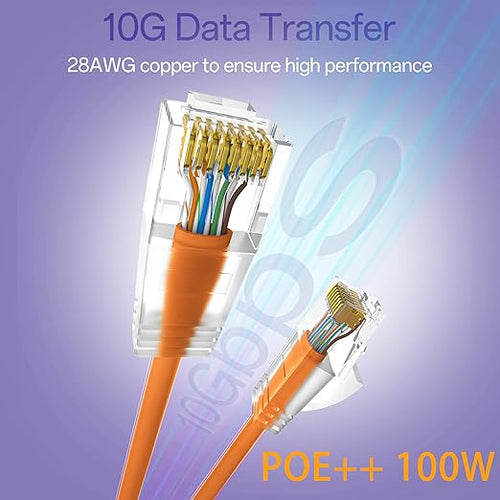 10Gsupxsel Cat6a Patch Cables 2ft (24 Pack) Slim, Cat6 Ethernet Patch Cable Pure Copper, Flexible Cat 6 Patch Cable 550MHZ 10G, Space-Saving Cat 6A Network Cables for Patch Panel, Orange