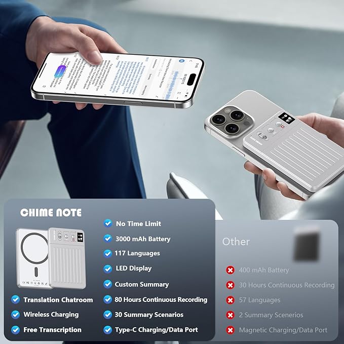 AI Voice Recorder - Voice Recorder w/No Fee for Transcribe & AI Summarize by ChatGPT, APP & Web Control, 121 Languages, 64GB Memory, Wireless Charging,Digital Voice Recorder for Meetings/Calls Silver