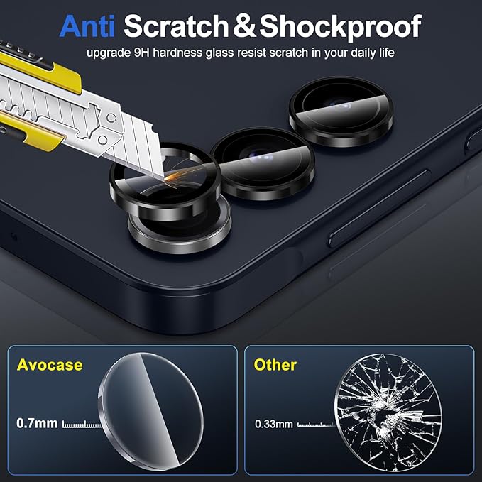 for Samsung Galaxy A16 Camera Lens Protector, Individual Metal Ring Tempered Glass Lens Cover, [Strong Adsorption] Scratch Resistant Ultra-Thin HD Clear Lens Cover, 1 Set-Black Ring