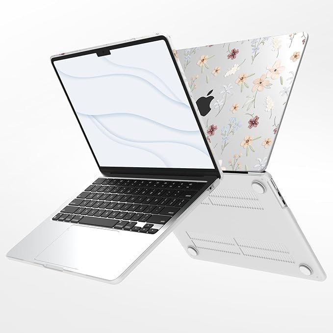 G JGOO Compatible with MacBook Air 13 inch Case 2025 2024 2023 2022 M4 A3240 M3 A3113 M2 A2681, Clear Plastic Hard Shell for MacBook Air 13.6 inch Case + Keyboard Cover + Screen Protector, Florets