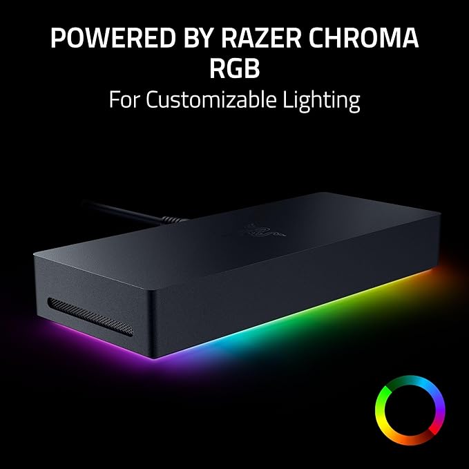 Razer Thunderbolt 5 Dock Chroma: 10 Ports w/M.2 Storage Slot - Triple 4K Displays at 144 Hz or Single 8K at 60 Hz - Thunderbolt Share Enabled - 140W Power Delivery - Connect 3 TB5 Devices - Black