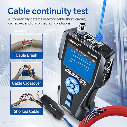 NOYAFA NF-8601S Network Cable Tester, Ethernet Tester Cable with LED Screen, PoE Test for RJ45/RJ11/BNC/Metallic Cable, Test Diagnostic Tool for PING Line Tracer, Crosstalk Test, Fault Location