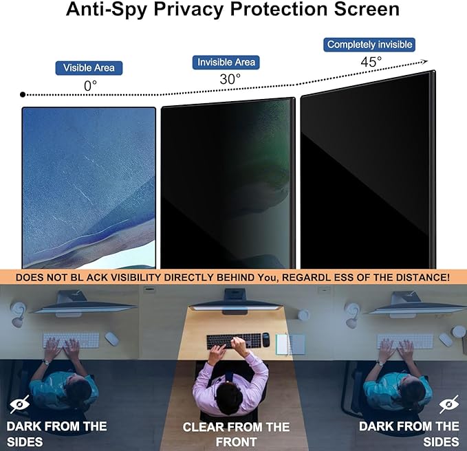 32 Inch Hanging Computer Privacy Screen Protector Shield Compatible for 16:9 Widescreen Desktop Monitor - Anti-UV & Blue Light Filter - Hanging Design for Easy On/Off