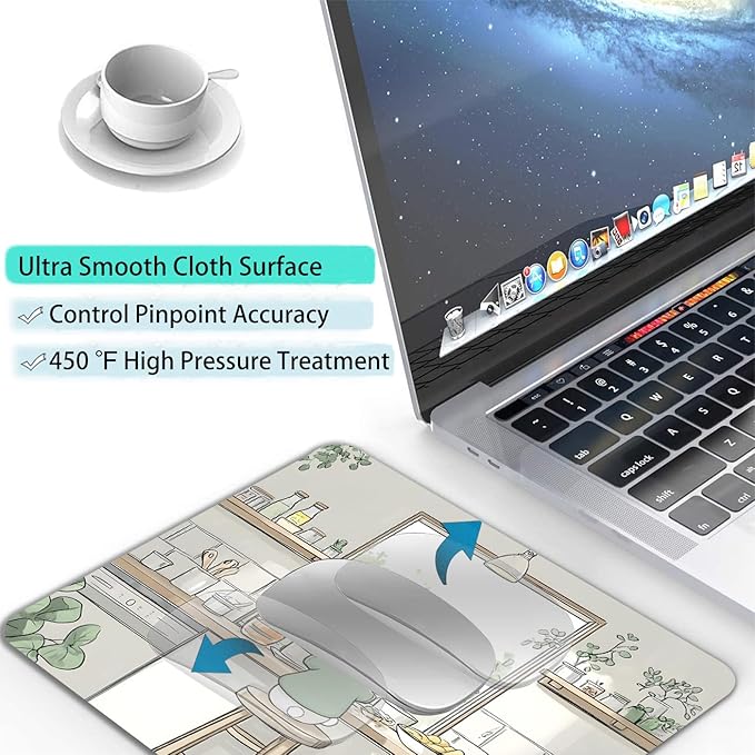 Cute Cartoon Anime Rabbit Custom Mouse Pad with Non-Slip Rubber, Small Square Design for Wireless Laptop & Computer Mouse Pads for Desk, 9.5 x 7.9 inch Smooth Surface for Gaming & Office