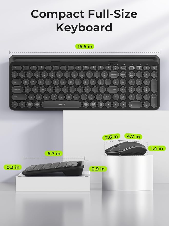 seenda Bluetooth Keyboard and Mouse for iPad, Multi-Device Bluetooth + 2.4G Wireless Keyboard Mouse with Tablet Holder for MacBook/Windows Computer, iOS/Andriod Tablet Phone, Black