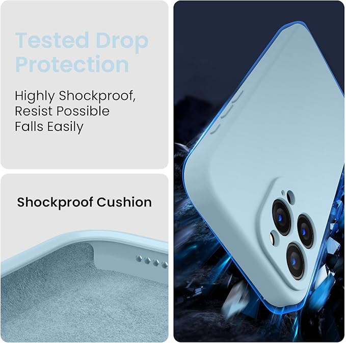 FireNova Designed for iPhone 15 Pro Case, Silicone Upgraded [Camera Protection] Phone Case with [2 Screen Protectors], Soft Anti-Scratch Microfiber Lining Inside, 6.1 inch, Sky Blue