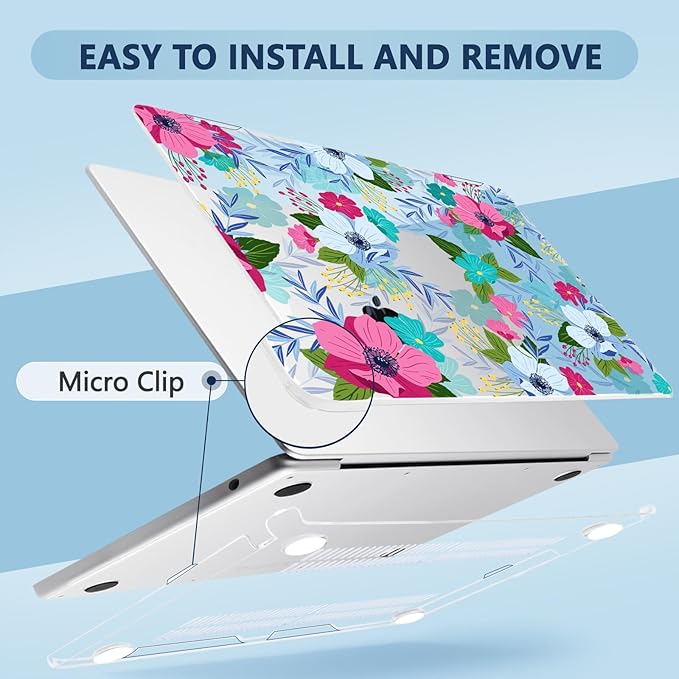 Compatible with MacBook Air 15 inch Case, M4 A3241/M3 A3114/M2 A2941 (Released 2025 to 2023), Hard Shell, Keyboard Cover, Screen Protector, Webcam Cover & Type-C Adapter, Colored Flowers