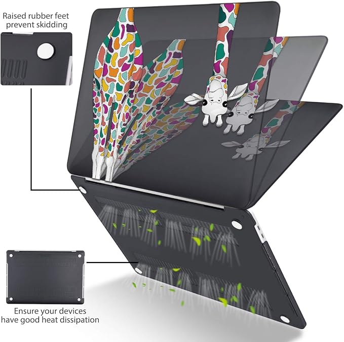 Mektron for MacBook Air 13 Case A1466/A1369 (2010-2017 Release), Snap-on Plastic Hard Shell Cover for MacBook Air 13.3 inch with Keyboard Cover,Colorful Giraffe Black