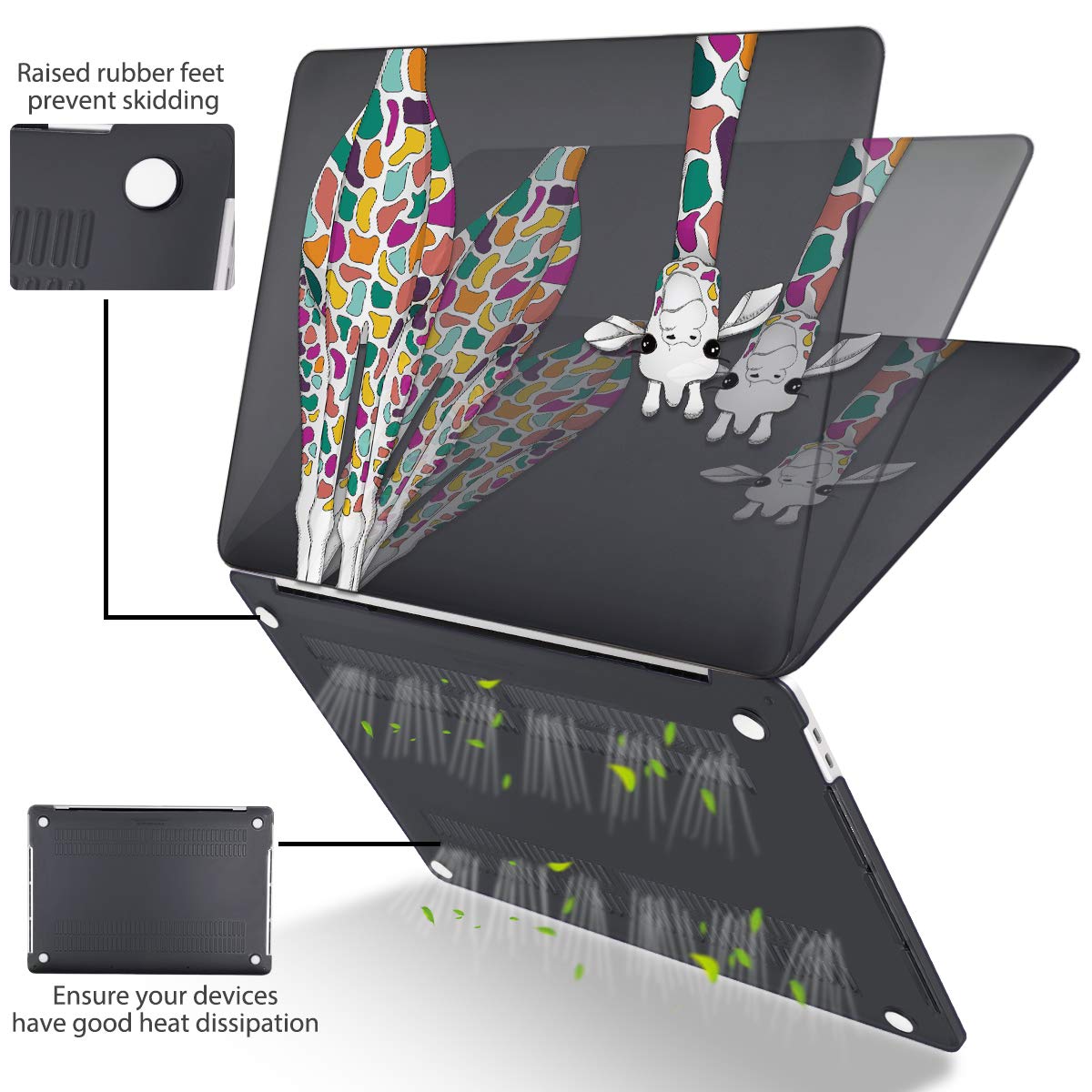Mektron for MacBook Air 13 Case A1466/A1369 (2010-2017 Release), Snap-on Plastic Hard Shell Cover for MacBook Air 13.3 inch with Keyboard Cover,Colorful Giraffe Black