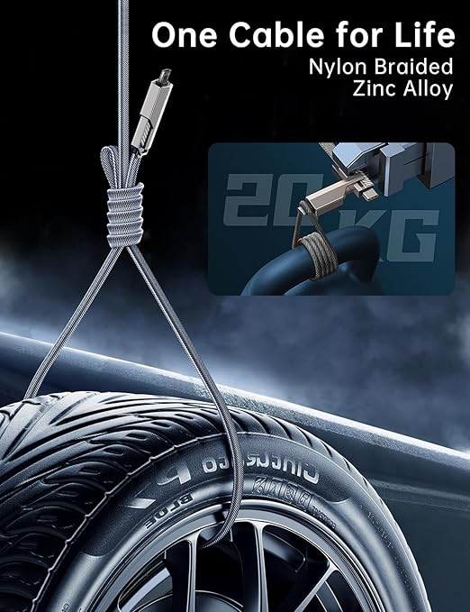 【One is Enough】 4-in-1 USB C to Micro Cable, High-Speed Charging & Fast Data Transfer,CarPlay & Android Auto Support Multi Charger Cord Combo Micro/Type C/USB A for iPhone/Samsung/iPad,3FT