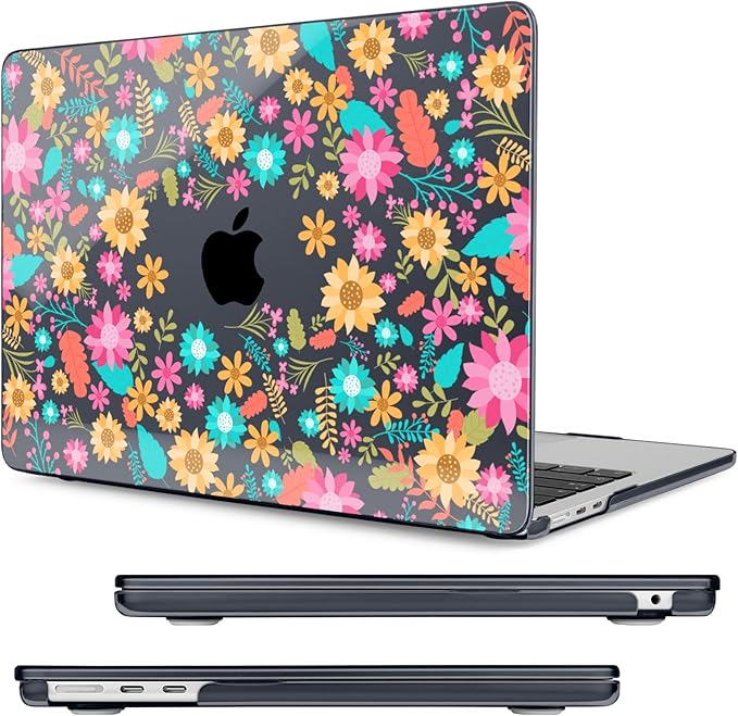 Compatible with MacBook Air 13.6 inch Case, M4 A3240/M3 A3113/M2 A2681 (Released 2025 to 2022), Hard Shell, Keyboard Cover, Screen Protector, Webcam Cover & Type-C Adapter, Colorful Flowers