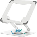 SOUNDANCE Laptop Stand with 360° Rotating Base, Ergonomic Computer Riser for Desk, Adjutable Height Muti-Angle, Foldable Laptop Mount, Stable Metal Holder Support 10-15.6" Notebook PC, White