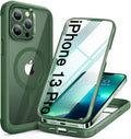 Miracase for iPhone 13 Pro Case 6.1",Full-Body Protection,Clear Bumper Case with Built-in 9H Tempered Glass Screen Protector,Military-Grade Drop Protection Outdoor Phone Case for iPhone 13 Pro,Green