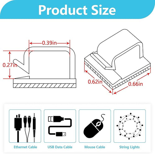 100PCS Cable Clips, Abnii Adhesive Wire Clips Cord Organizer, Clear Large