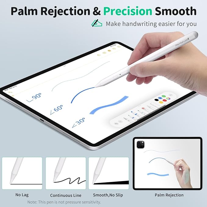 PS1-Pro Stylus Pen for Apple iPad 2018-2025｜Faster Charge Custom Shortcuts Pixel-Perfect with Metal Chrome Tip｜Pencil for iPad 11th & 10th Generation, Pro 11"/12.9"/M4, Air 3/4/5/M2/M3, mini 5/6th Gen