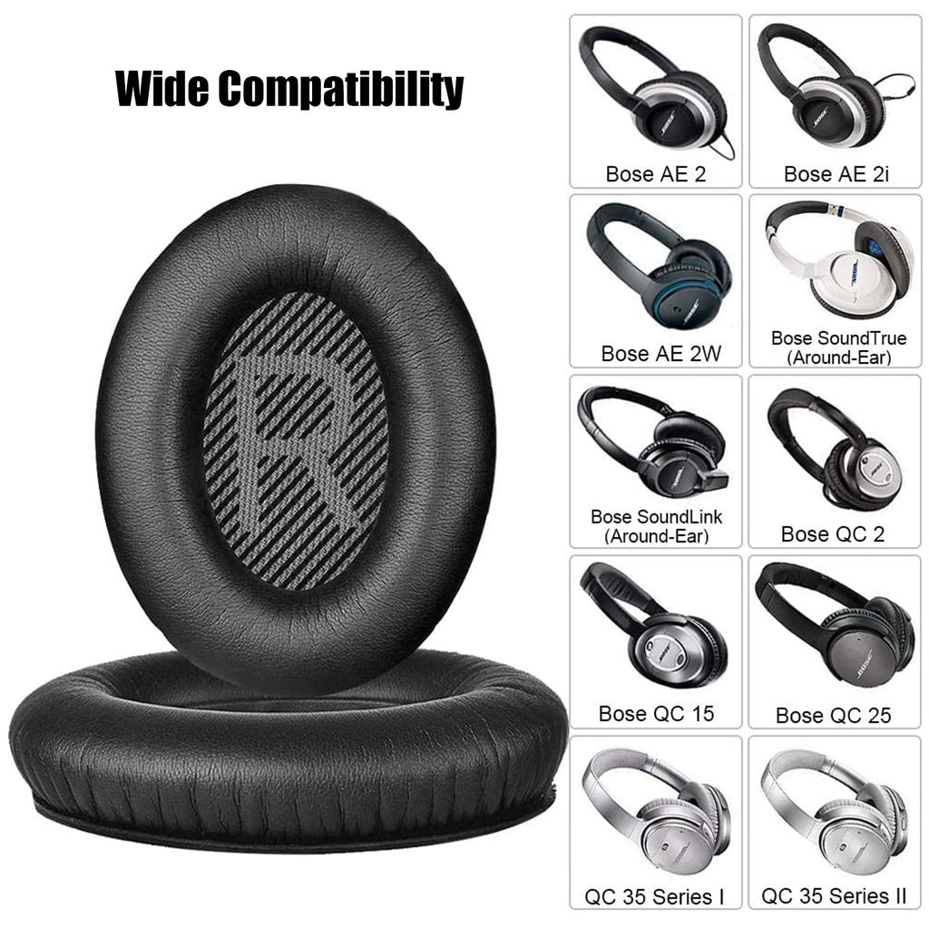 Replacement Earpads Cushions for Bose QuietComfort 35 ii/QC35/QC25/QC2/QC15/Ae2/Ae2i/Ae2w, Thickened Soundproof Sponge, Ear Pads with Softer Leather Ear Pads for Bose(Black)