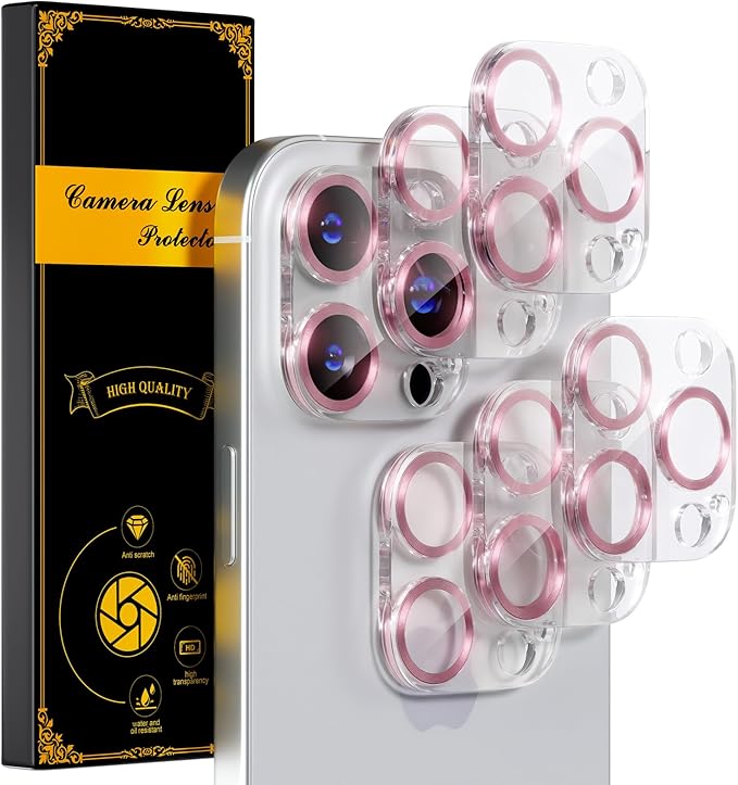 beuxece for 6 Pack iPhone 15 Pro/iPhone 15 Pro Max Camera Lens Protector [Drop Protection] [Case Friendly] [Easy Installation] 9H Tempered Glass Camera Screen Protector Cover, CD Pink