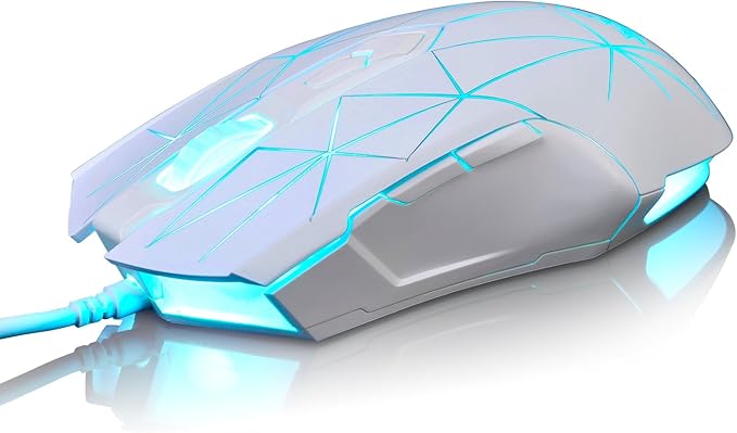 FIRSTBLOOD ONLY GAME. AJ52 Watcher RGB Gaming Mouse, Programmable 7 Buttons, Ergonomic LED Backlit USB Gamer Mice Computer Laptop PC, for Windows Mac Linux OS, Star White