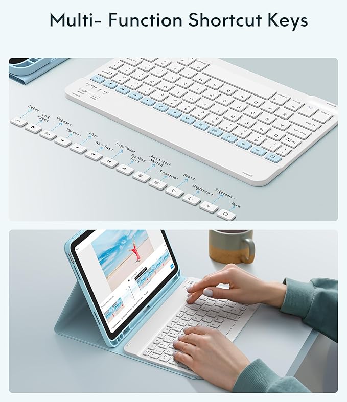 CHESONA Keyboard Case for iPad (A16) 11th/10th Generation (2025/2022), Detachable Wireless Keyboard, Stand Folio Keyboard Cover with Pencil Holder, Thin & Light (Blue)