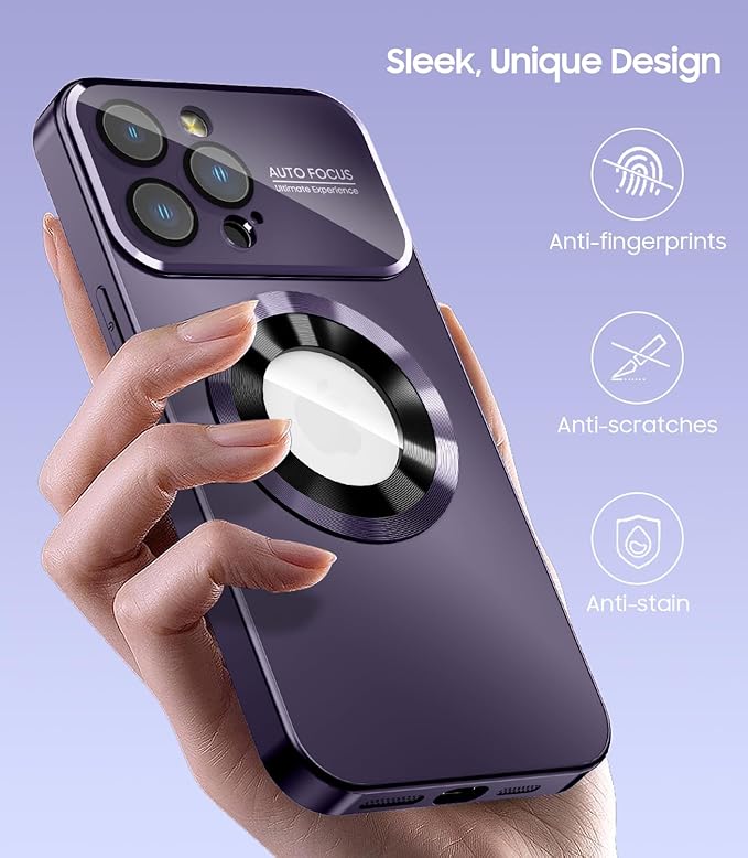 Magnetic for iPhone 13 Pro Case, Built-in Camera Lens Protector, Compatible with MagSafe, Logo View, Military Grade Protective Phone Cover, Purple